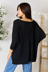Zenana Full Size Round Neck High-Low Slit Knit Top - Stylish & Comfortable Women's Top